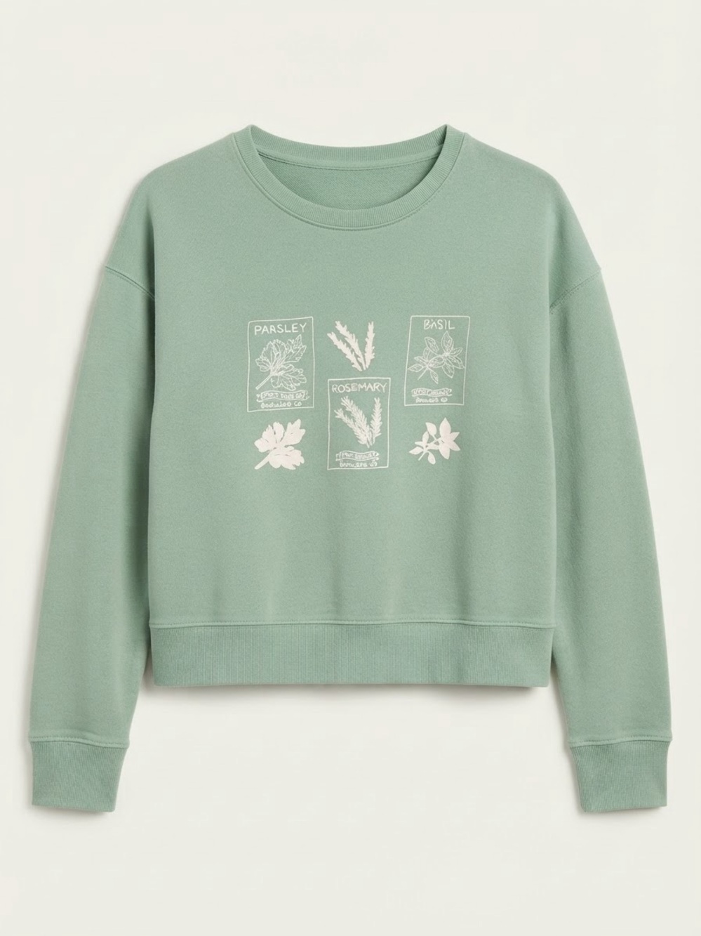 Pact Organic Cotton Herb Graphic Sweatshirt Small S Sage Green Slouchy Crewneck